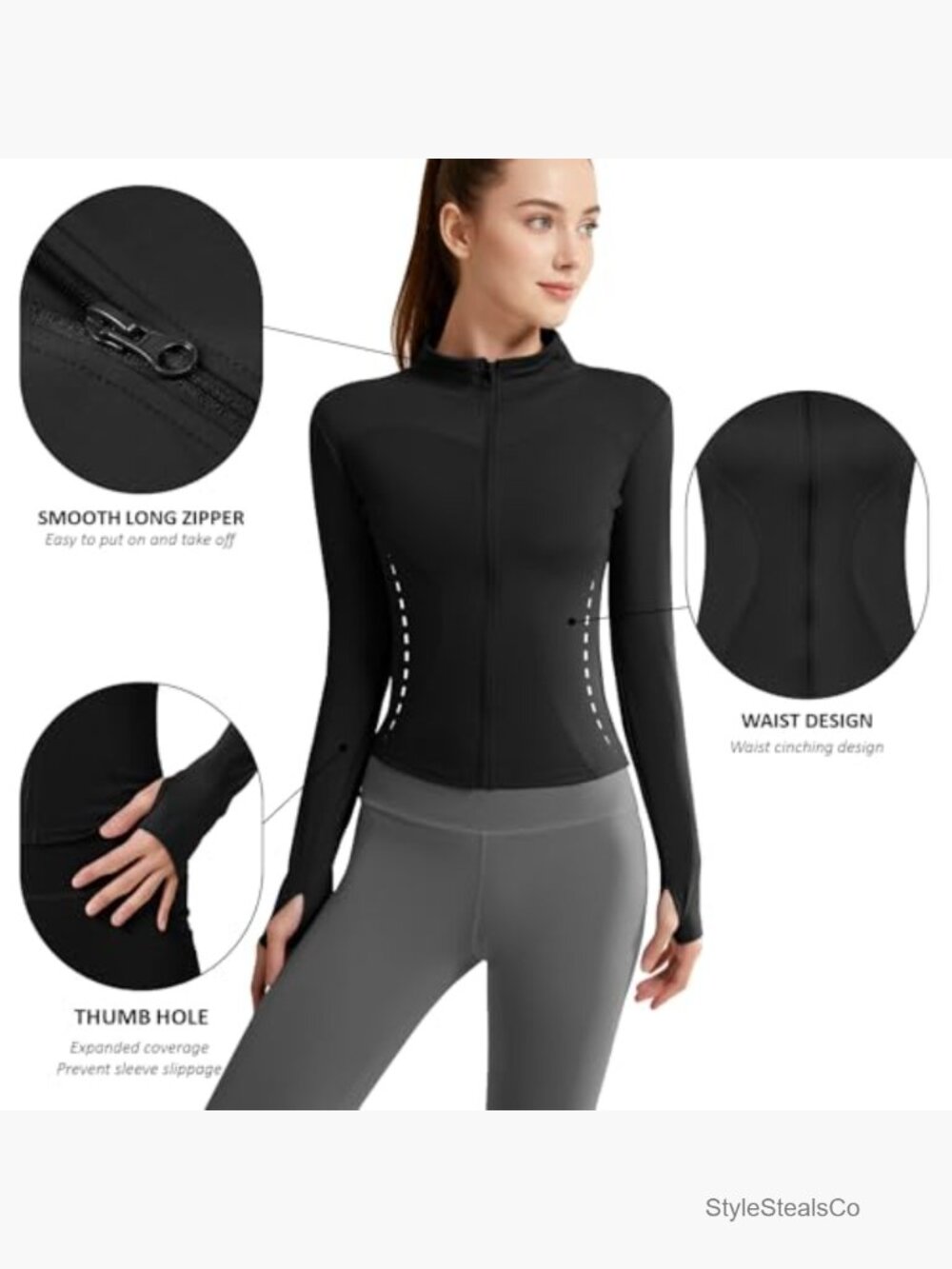 Full Zip Slim Fit Workout Jacket with Thumb Holes - Picture 5 of 7